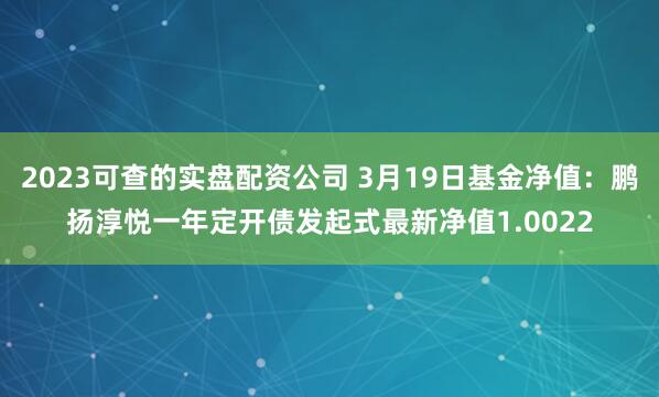 2023可查的实盘配资公司 3月19日基金净值：鹏扬淳悦一年定开债发起式最新净值1.0022